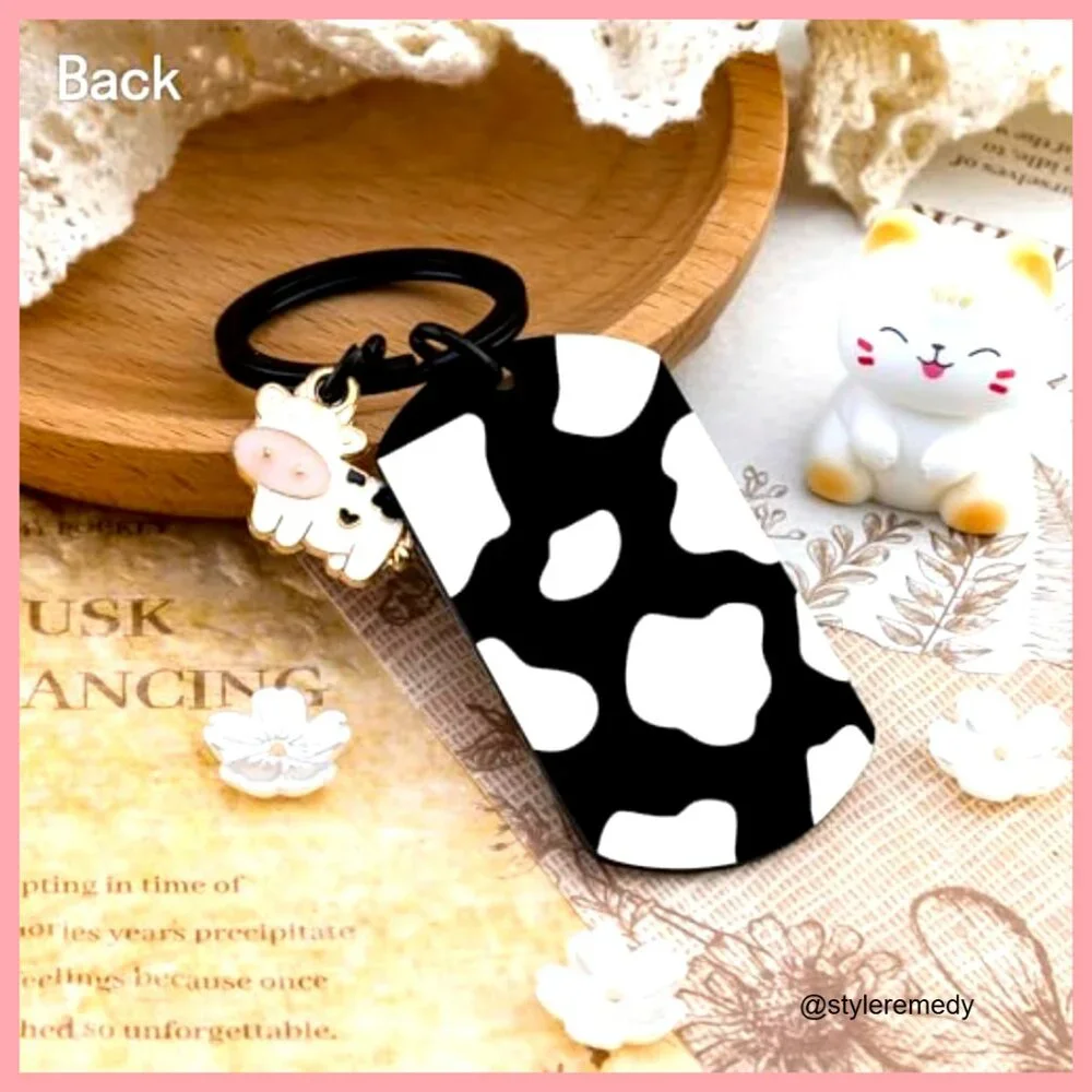 Stainless Steel Cow Keychain with Easily Distracted By Cows Print